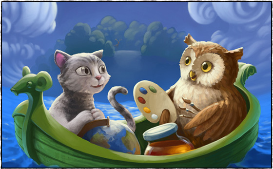 Ilustrace k anglické dětské rýmovačce The Owl and the Pussycat. - 2014