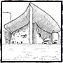 Architektonické skicy. Kaple v Ronchamp.